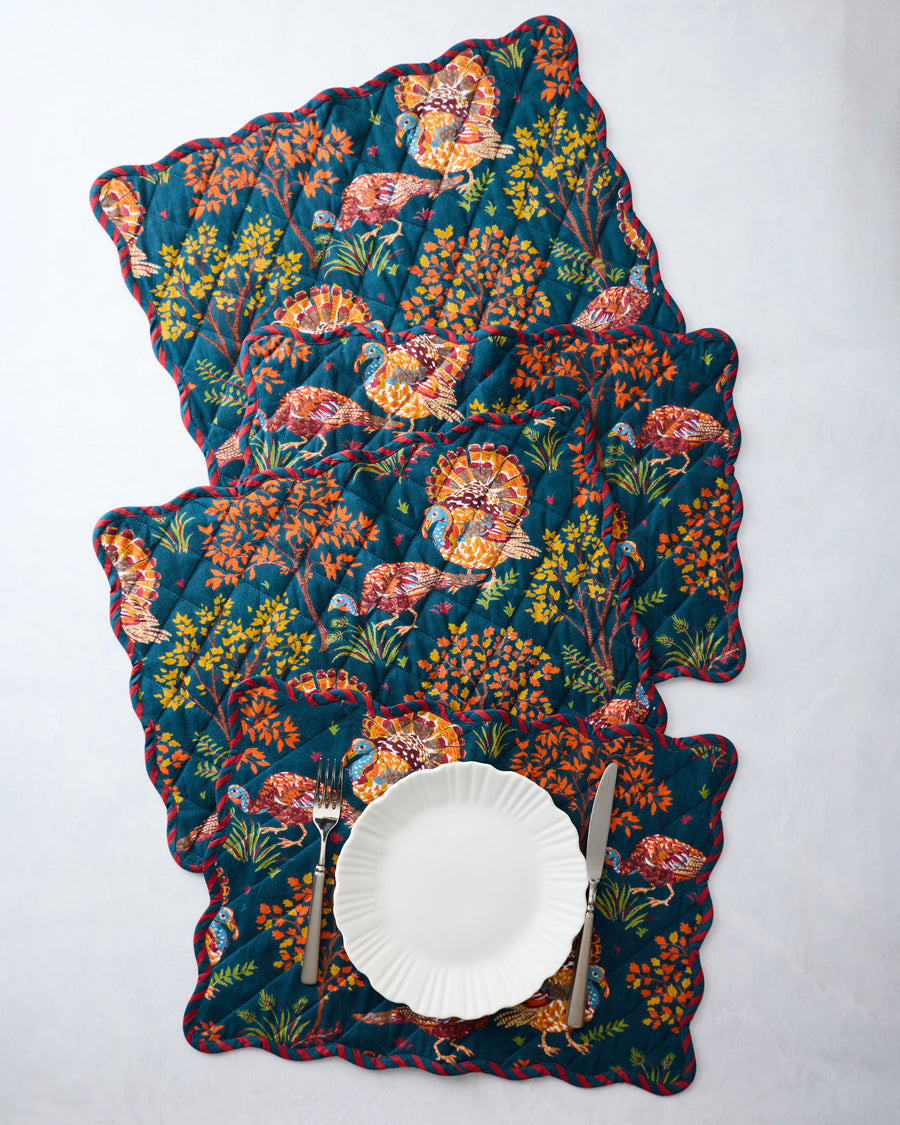 Turkey Trot - Placemats Set Of 4 - Midnight Navy - Printfresh