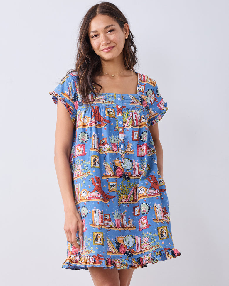 Unleashed Stories - Pintuck Nightgown - Bookkeeper Blue - Printfresh