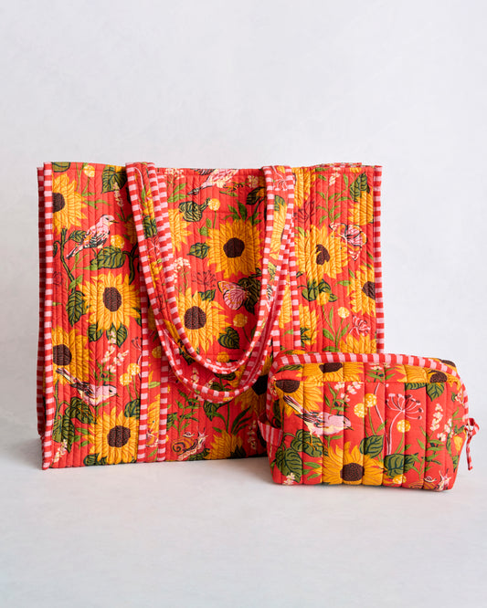 Autumn Sunflowers - Traveler Tote & Pouch Bundle - Orange