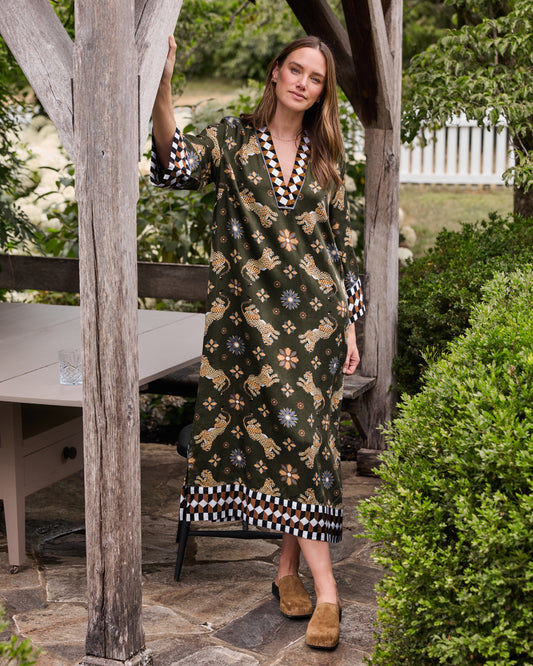 Bagheera Kaleidoscope - Eco Satin Kennedy Caftan - Olive