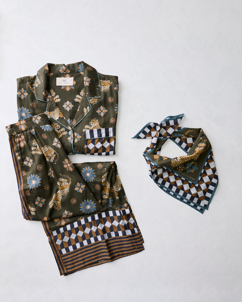 Bagheera Kaleidoscope - Eco Satin Rittenhouse Set & Bandana Bundle - Olive
