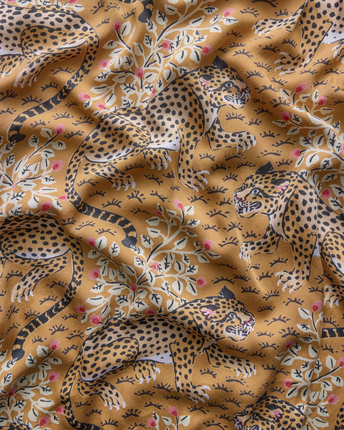 Tobacco leopard-print pattern swatch for the Bagheera Eco Satin Ruffle Short Set.