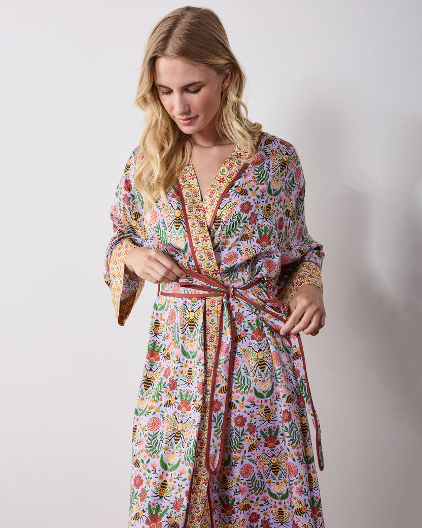 Bee Tapestry - Eco Satin Robe - Lavender