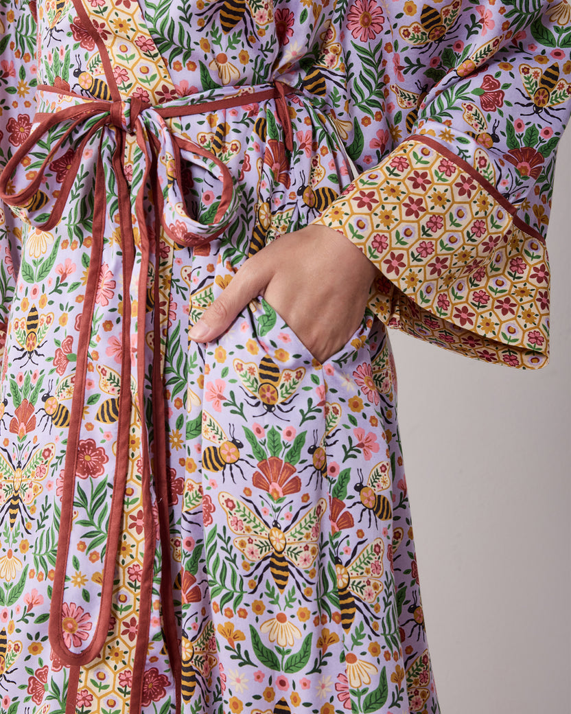 Bee Tapestry - Eco Satin Robe - Lavender