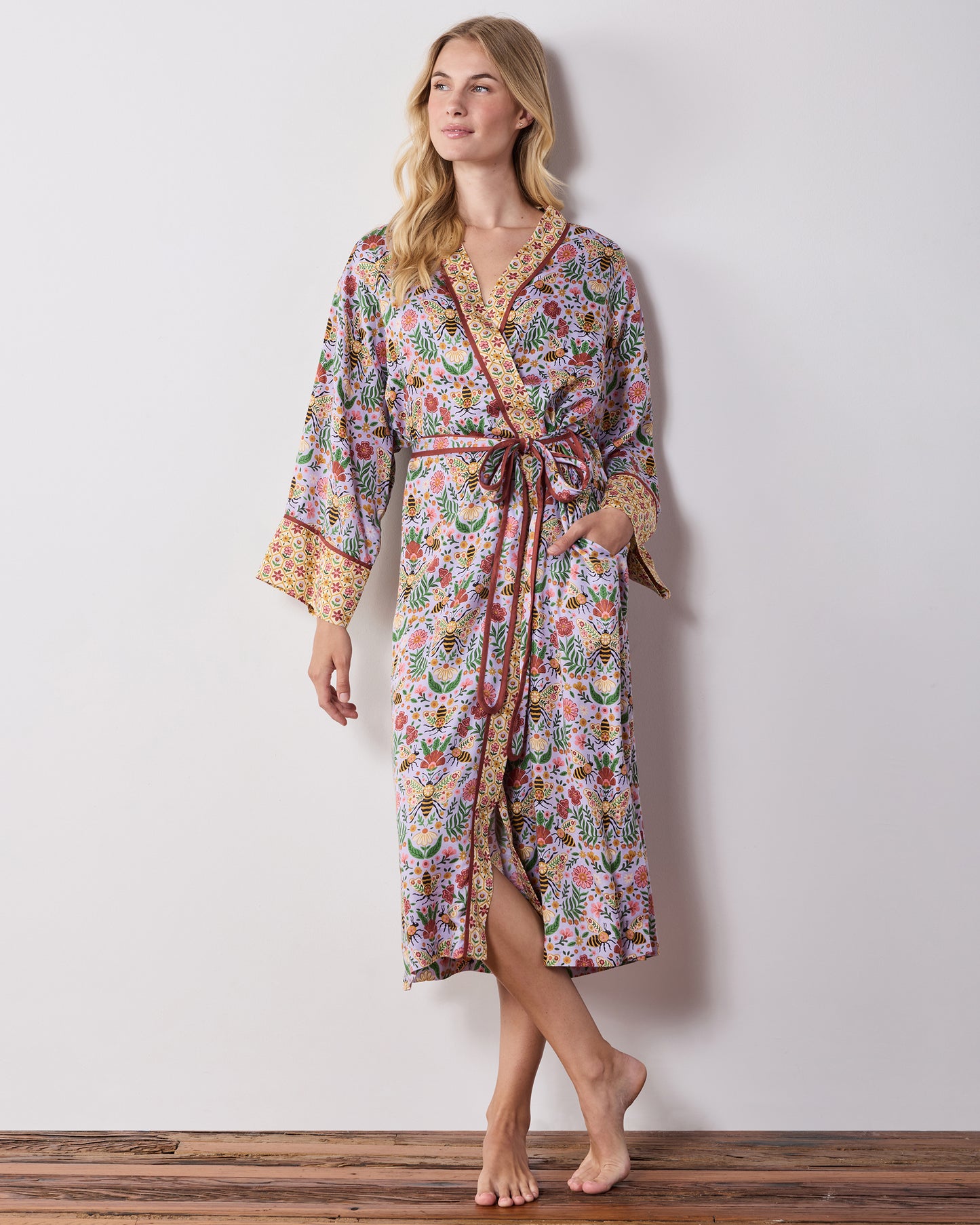 Bee Tapestry - Eco Satin Robe - Lavender