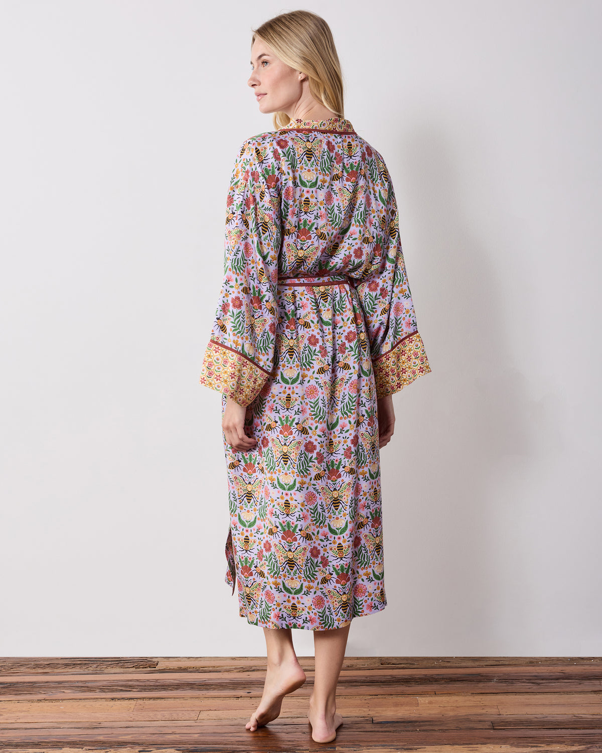 Bee Tapestry - Eco Satin Robe - Lavender