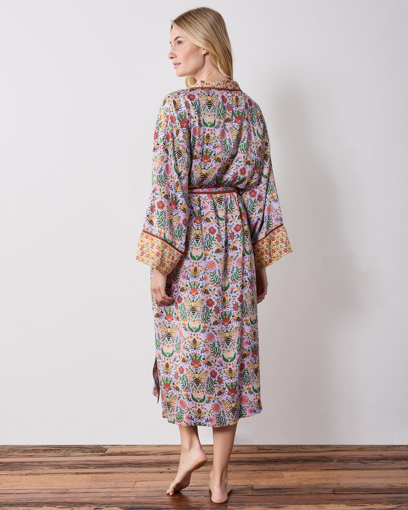 Bee Tapestry - Eco Satin Robe - Lavender
