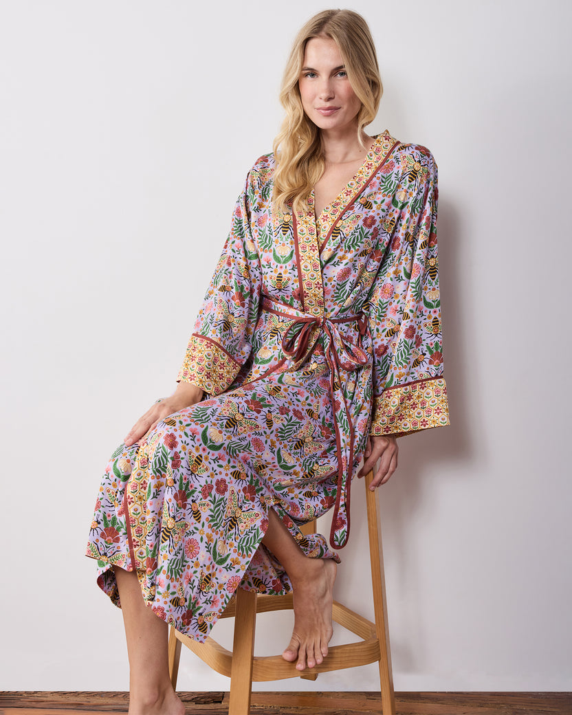 Bee Tapestry - Eco Satin Robe - Lavender