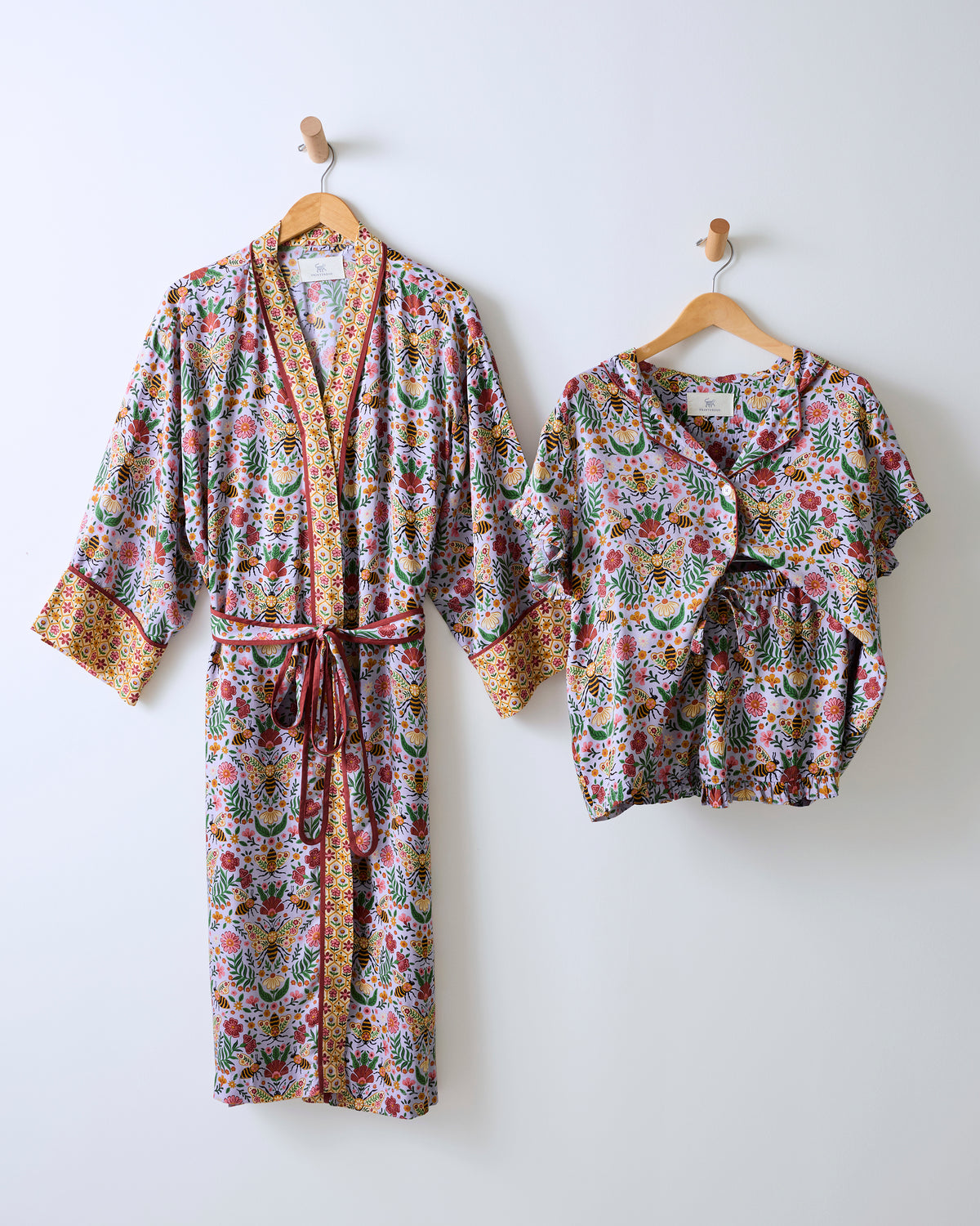 Bee Tapestry - Eco Satin Robe & Ruffle Short Set Bundle - Lavender