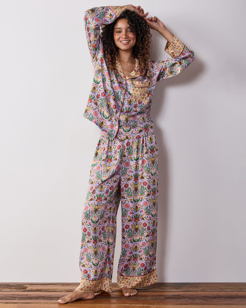Bee Tapestry - Tall Eco Satin Soho Set - Lavender