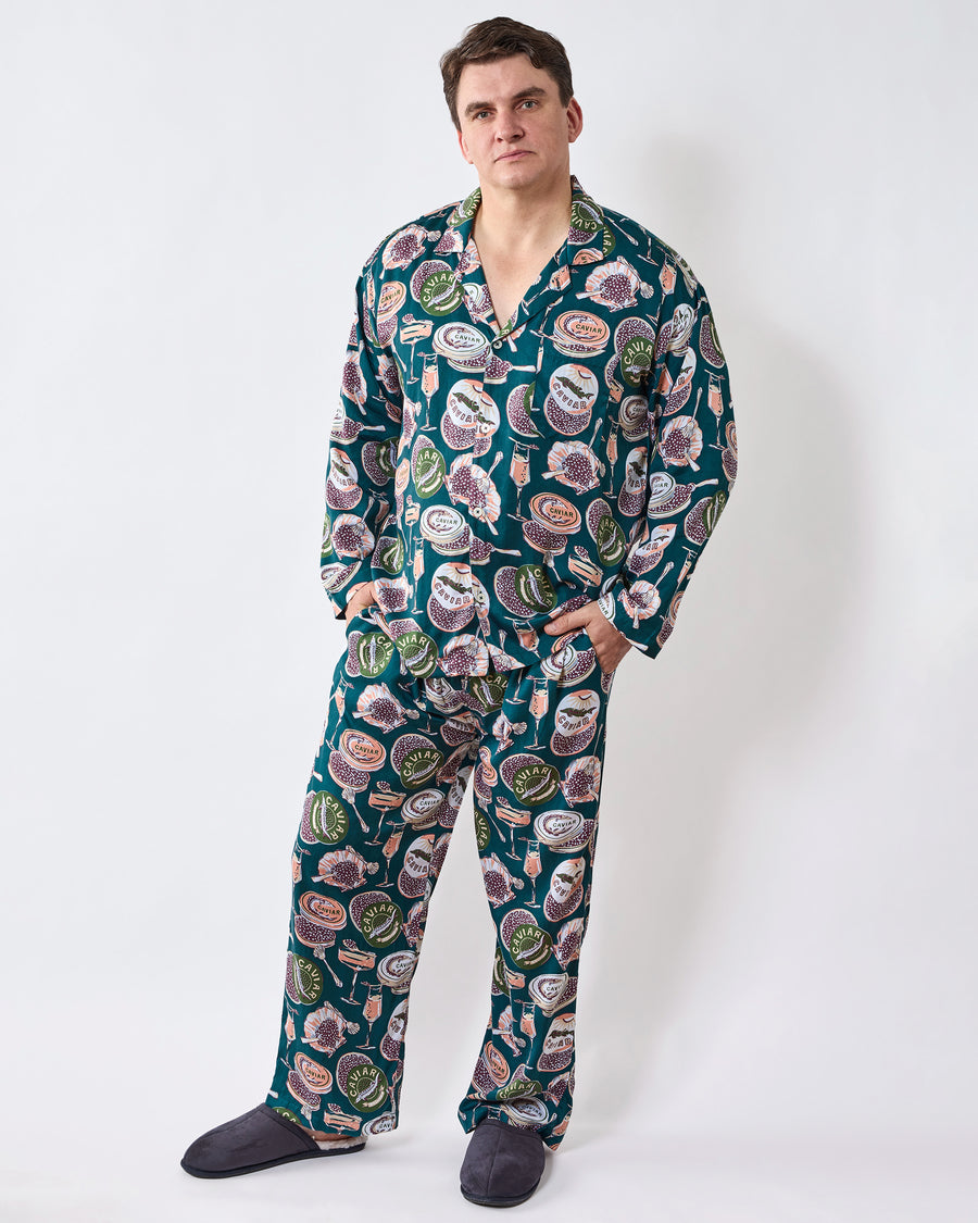 Champagne & Caviar - Men's Long PJ Set - Peacock Feather