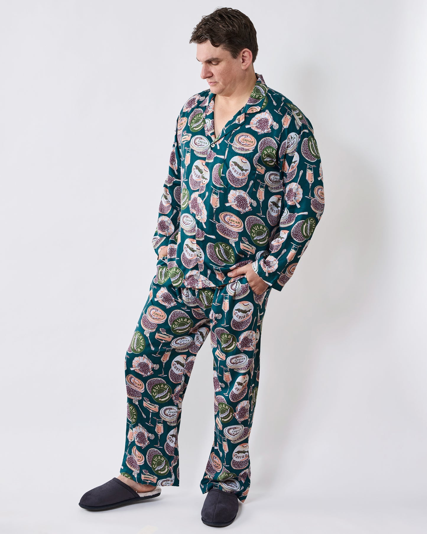 Champagne & Caviar - Men's Long PJ Set - Peacock Feather