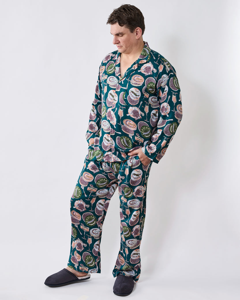 Champagne & Caviar - Men's Long PJ Set - Peacock Feather