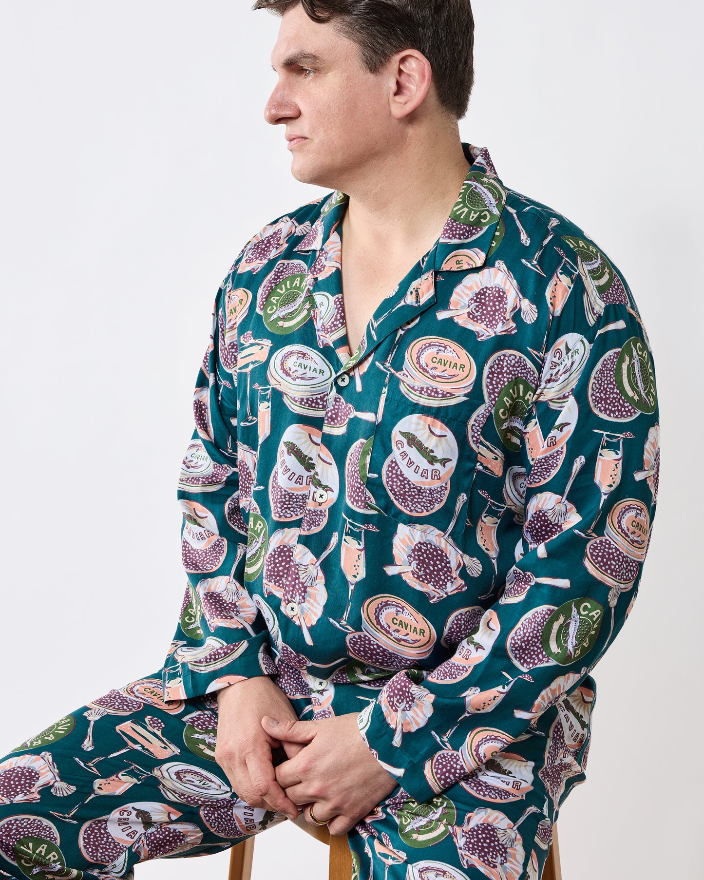 Champagne & Caviar - Men's Long PJ Set - Peacock Feather