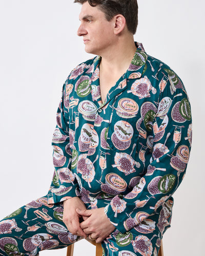 Champagne & Caviar - Men's Eco Satin Long PJ Set - Peacock Feather