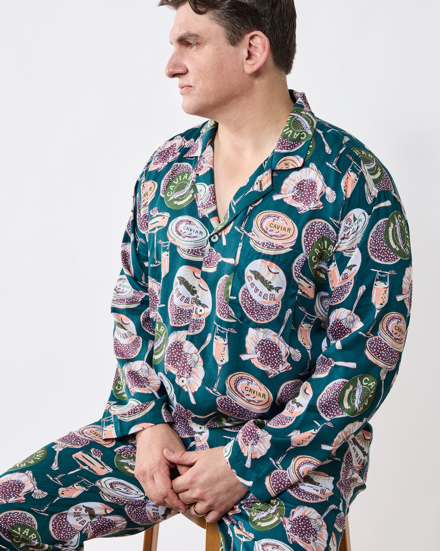 Champagne & Caviar - Men's Long PJ Set - Peacock Feather