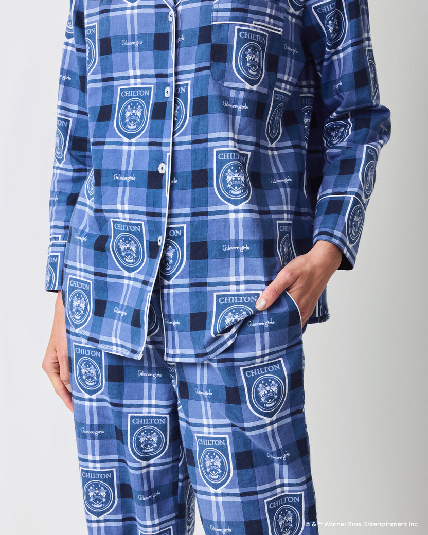 Chilton Plaid - Petite Lightweight Flannel Long PJ Set - Rory Blue