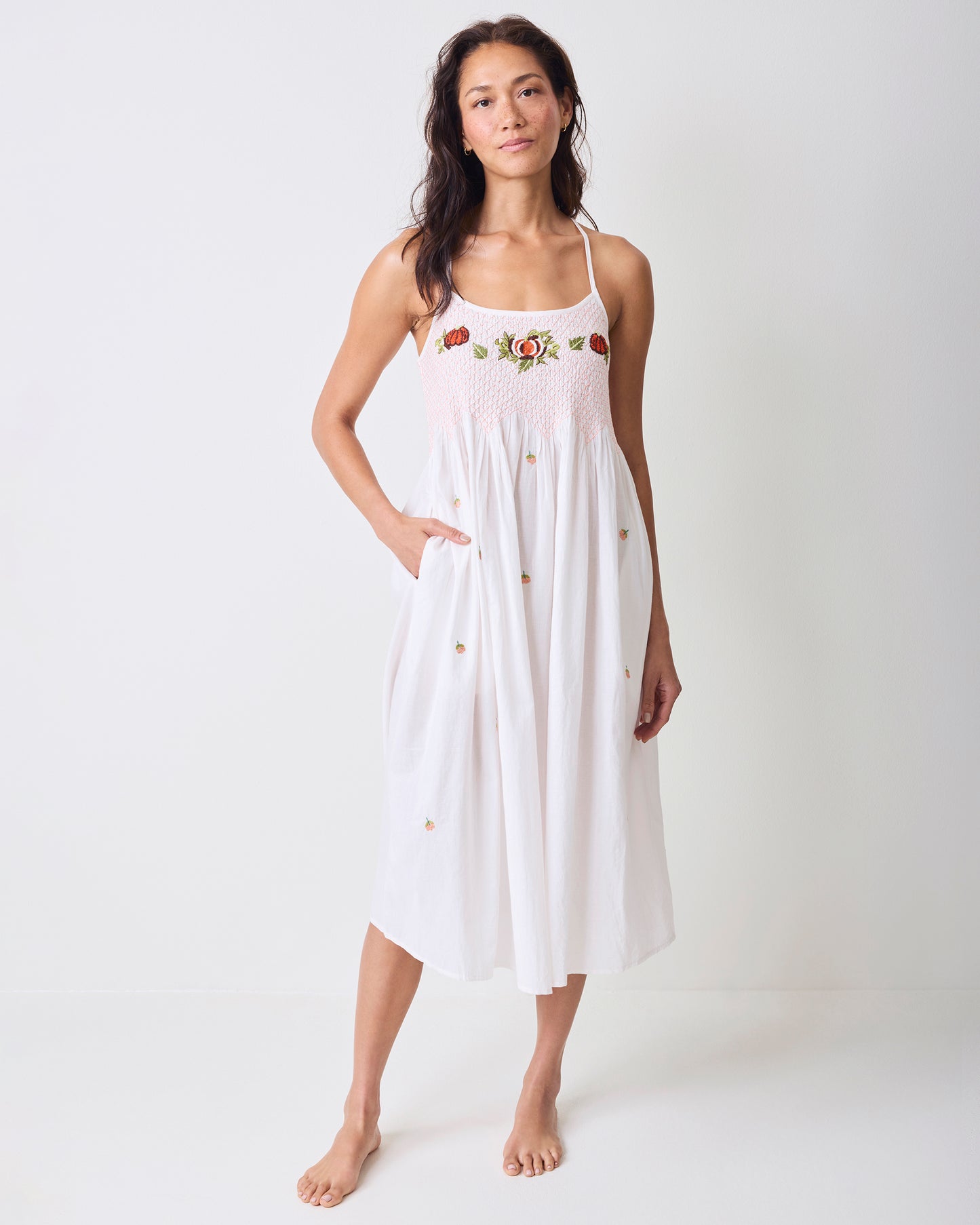 Embroidered Pumpkins - Naya Nightie - Natural