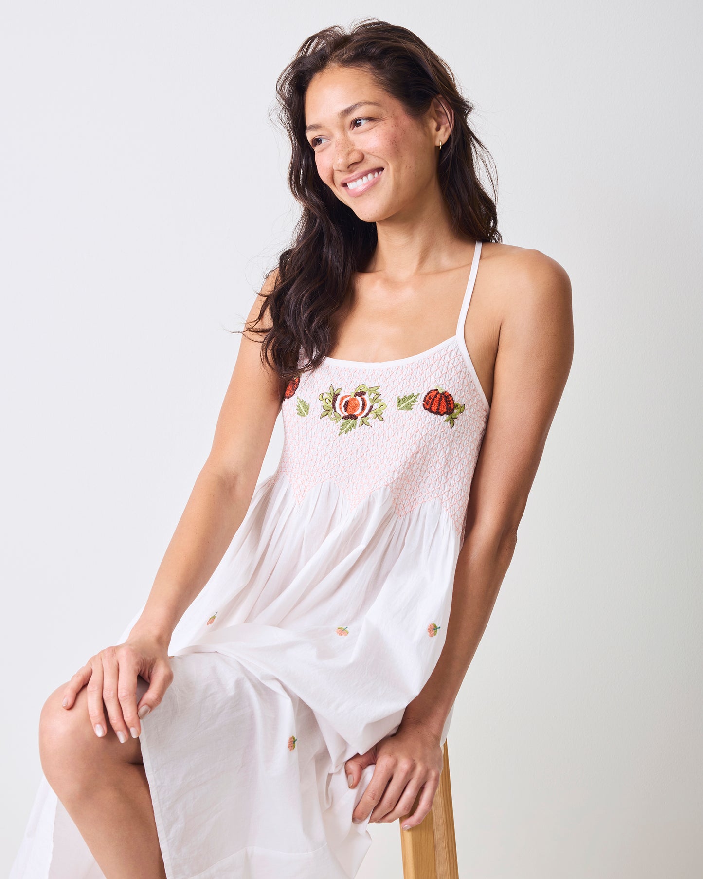 Embroidered Pumpkins - Naya Nightie - Natural