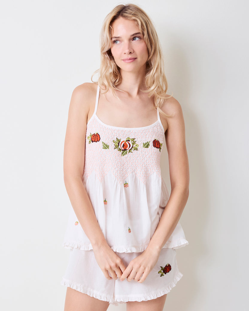 Embroidered Pumpkins - Naya Short Set - Natural
