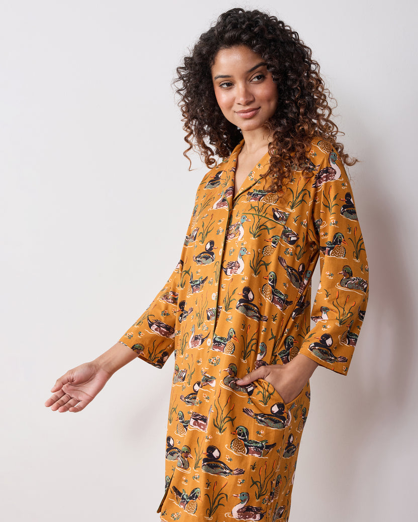 Duck Pond - Organic Cotton Modal Knit Sleep Shirt - Mustard