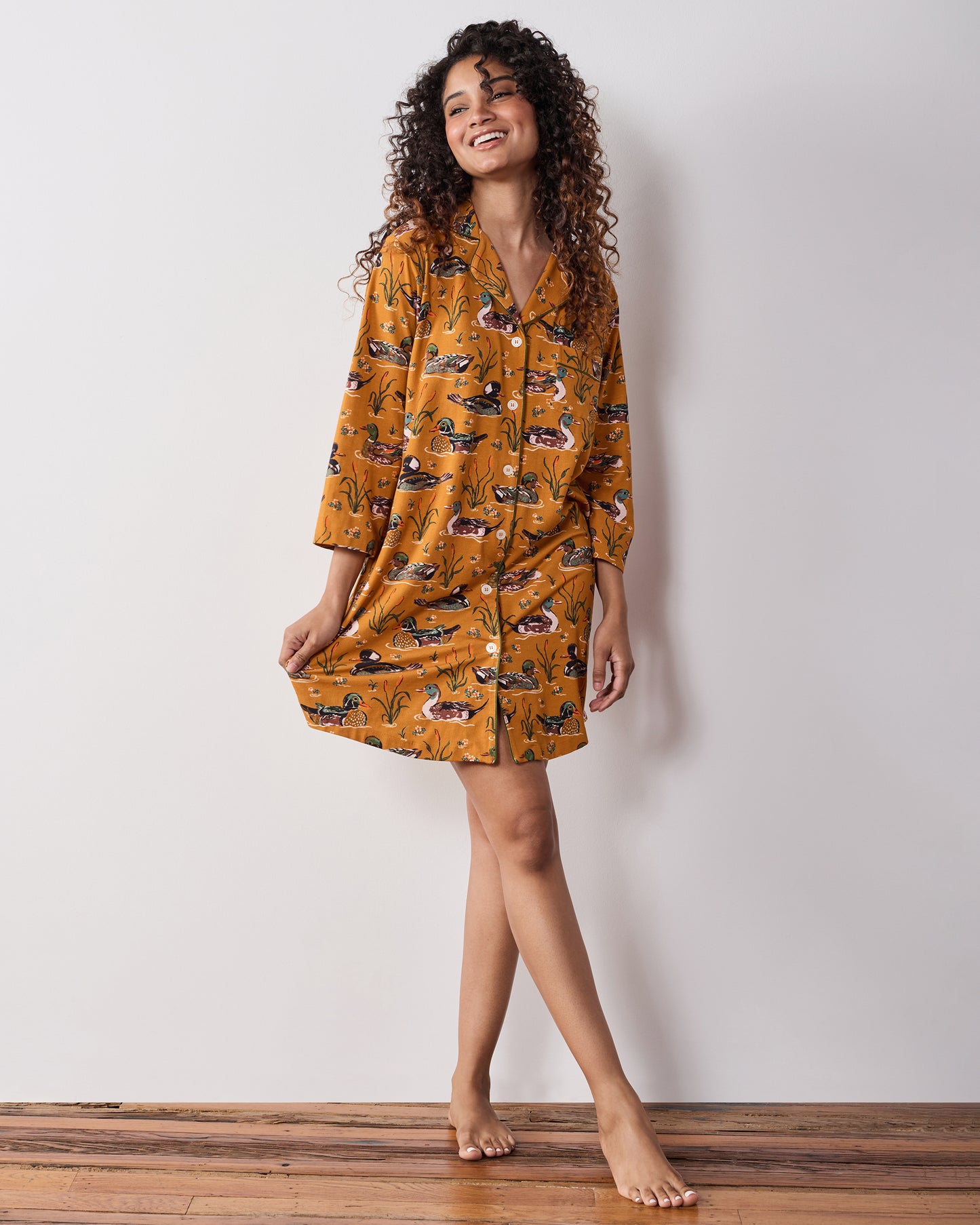Duck Pond - Organic Cotton Modal Knit Sleep Shirt - Mustard