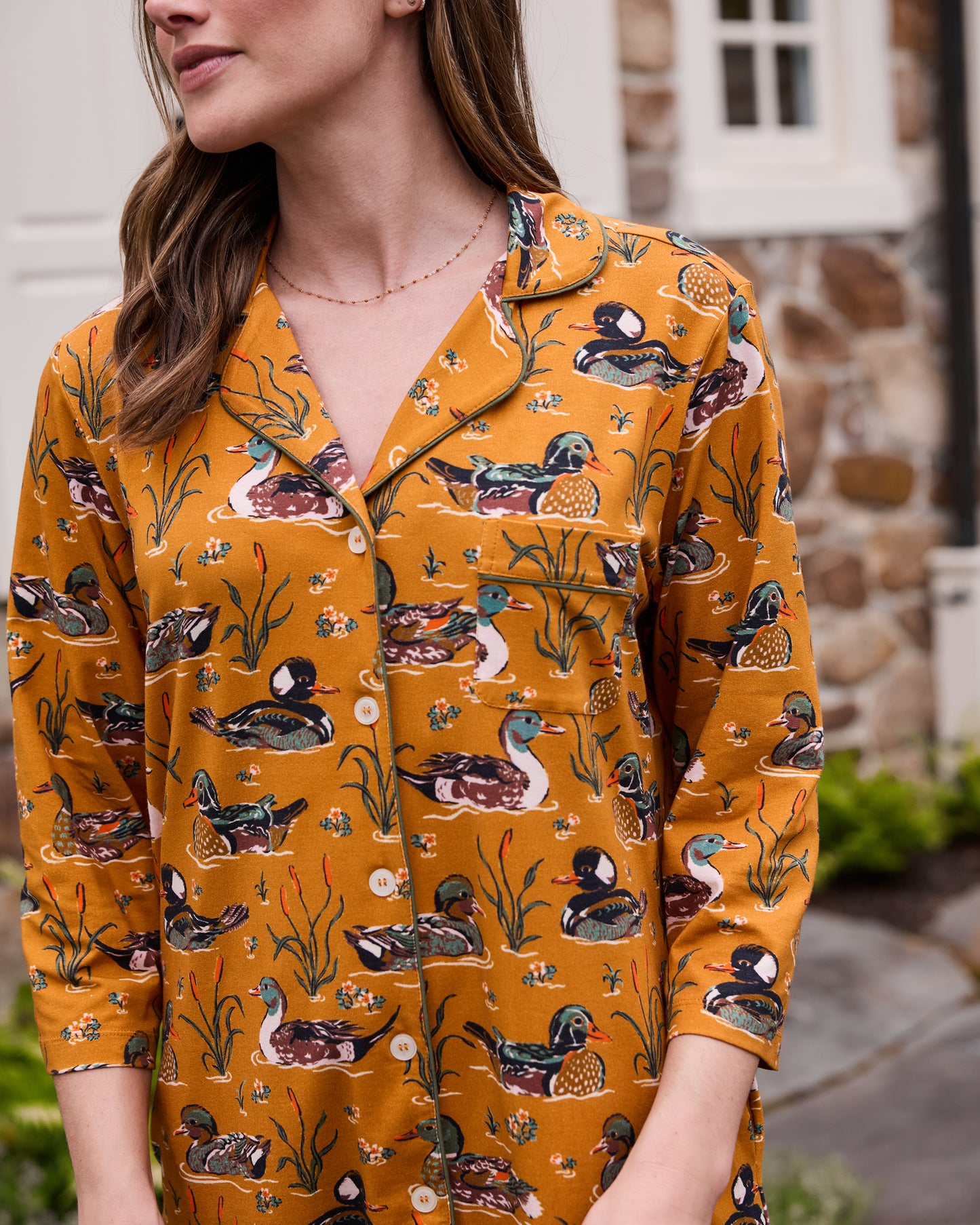 Duck Pond - Organic Cotton Modal Knit Sleep Shirt - Mustard