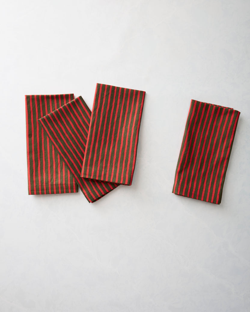 Chunky Painted Stripe - Dinner Napkins Set of 4 - Pine Grove