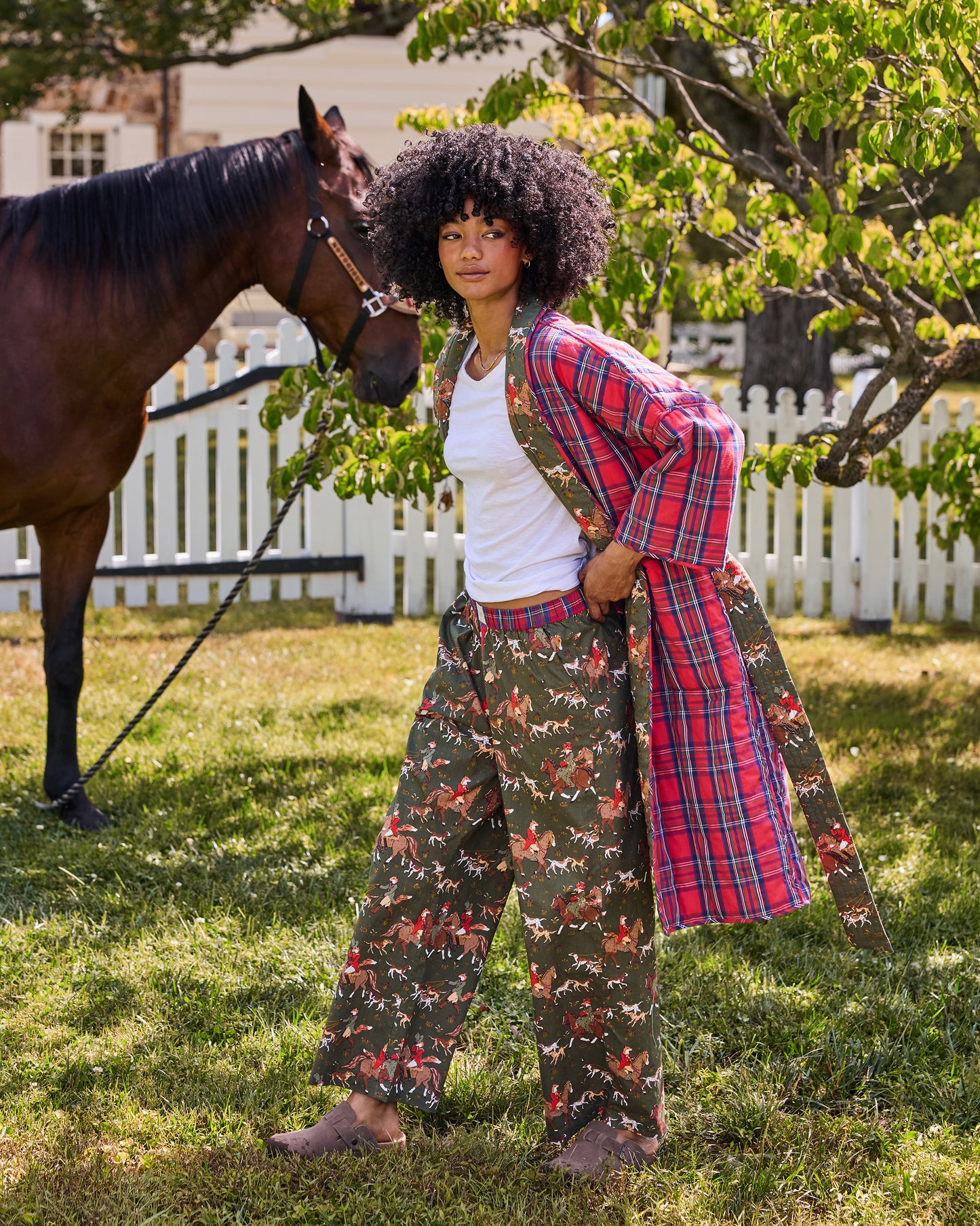 Fox Hunting - Reversible Quilted Robe - Pine Grove