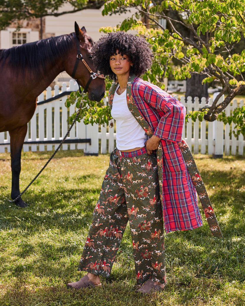 Fox Hunting - Reversible Quilted Robe - Pine Grove