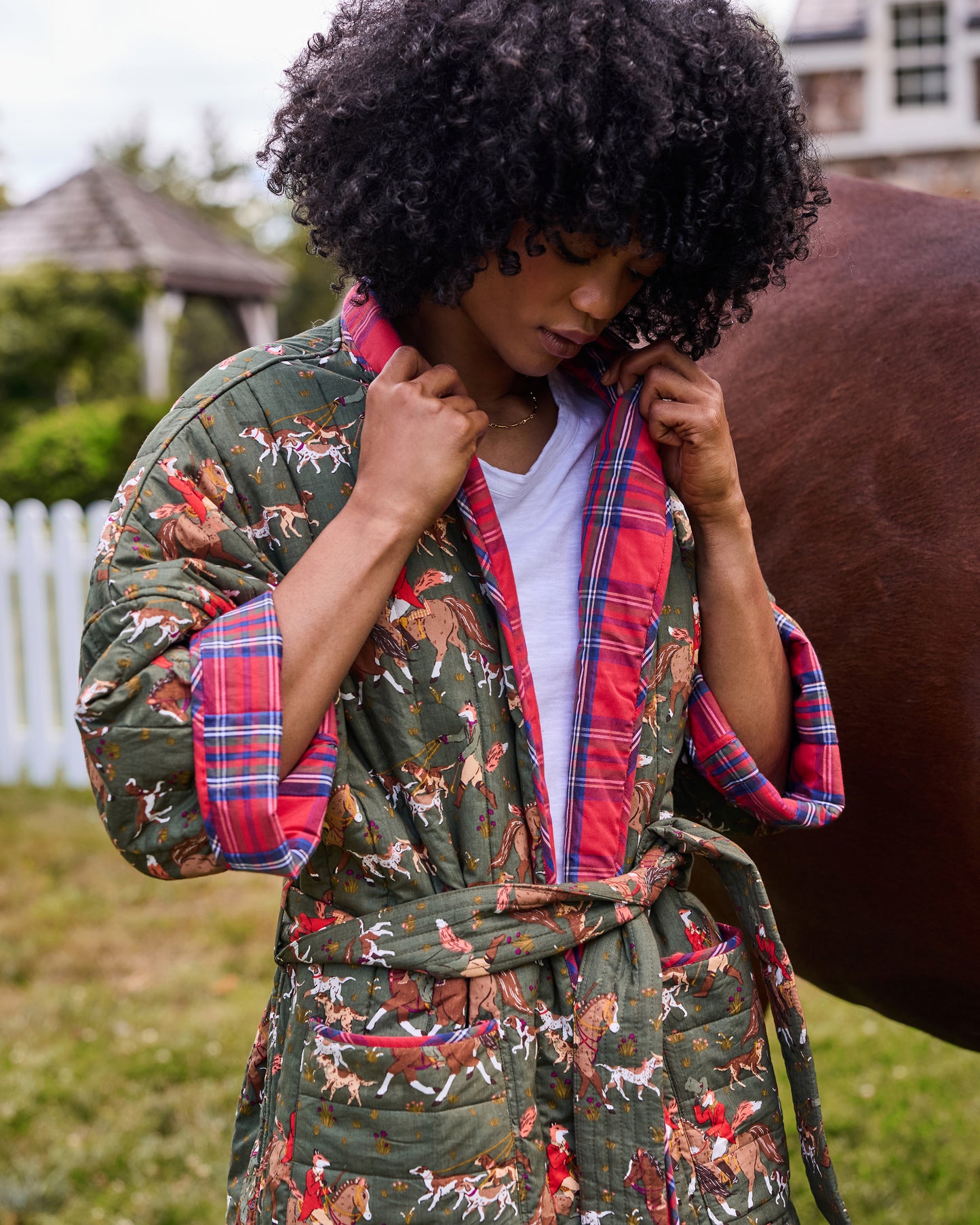 Fox Hunting - Reversible Quilted Robe - Pine Grove