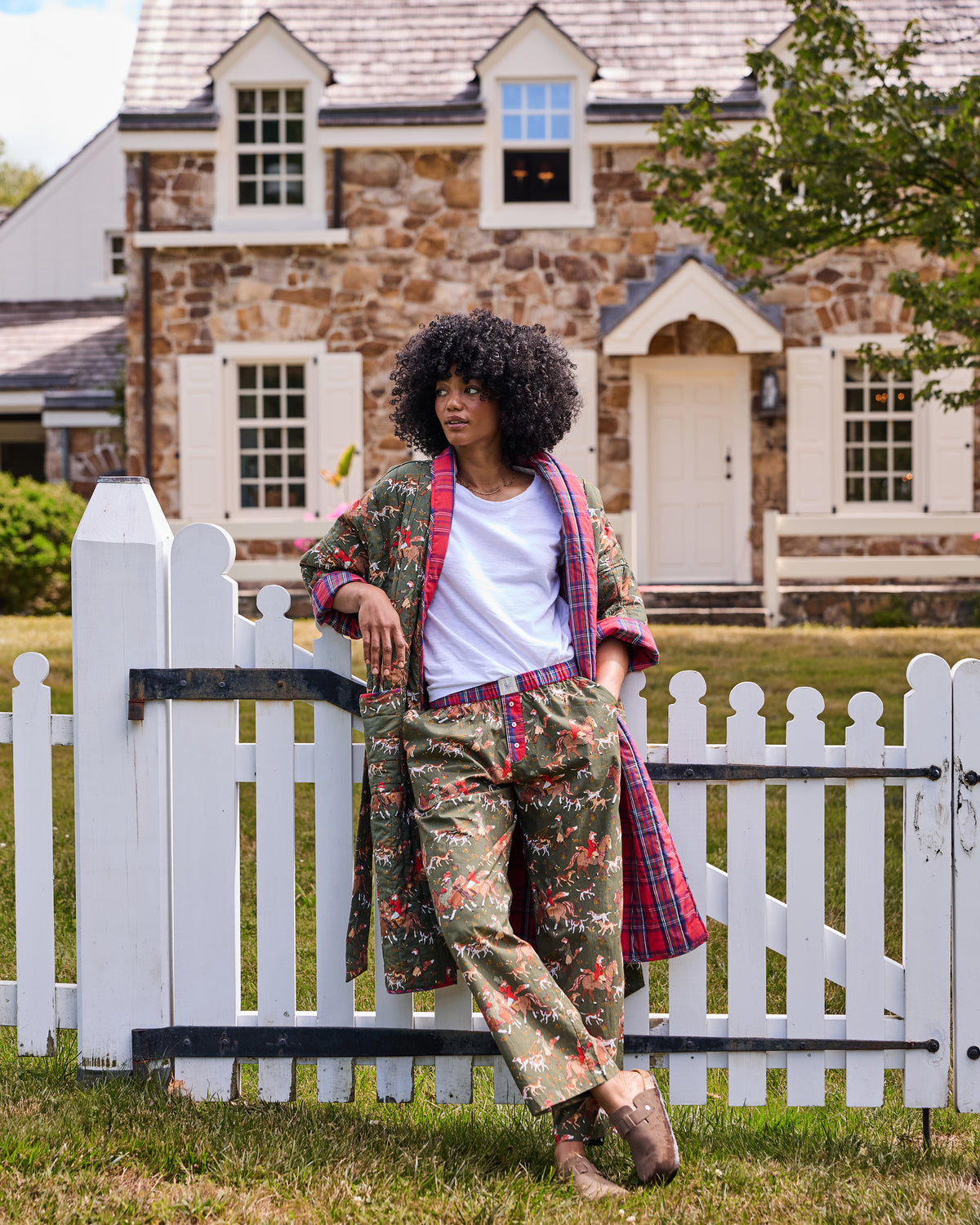Fox Hunting - Reversible Quilted Robe - Pine Grove
