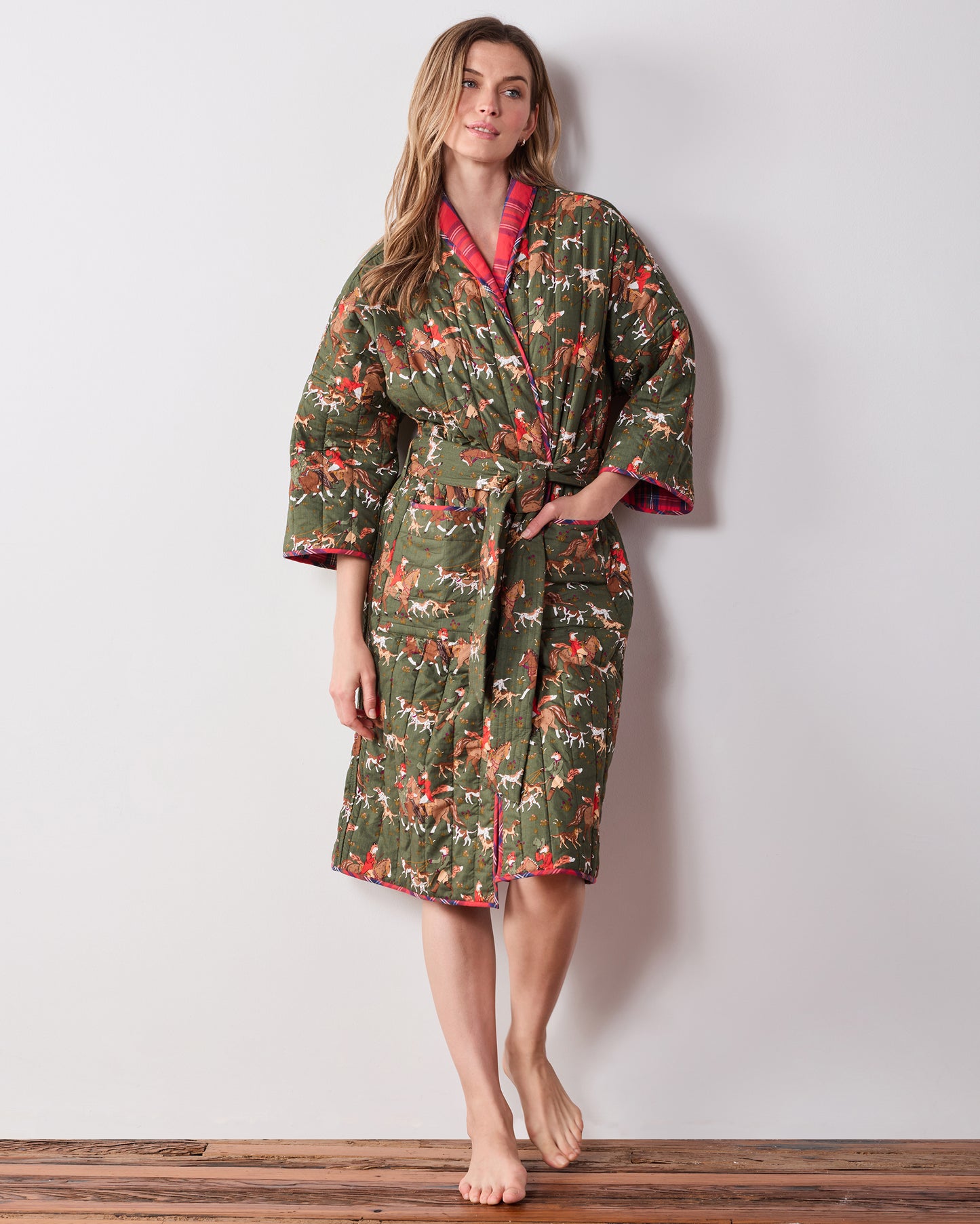 Fox Hunting - Reversible Quilted Robe - Pine Grove