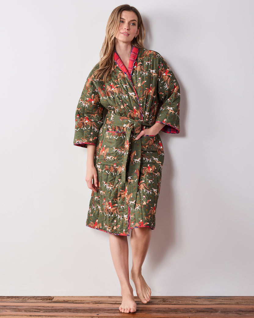 Fox Hunting - Reversible Quilted Robe - Pine Grove