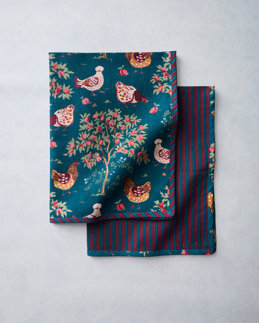 Hen House - Set of 2 Tea Towels - Navy
