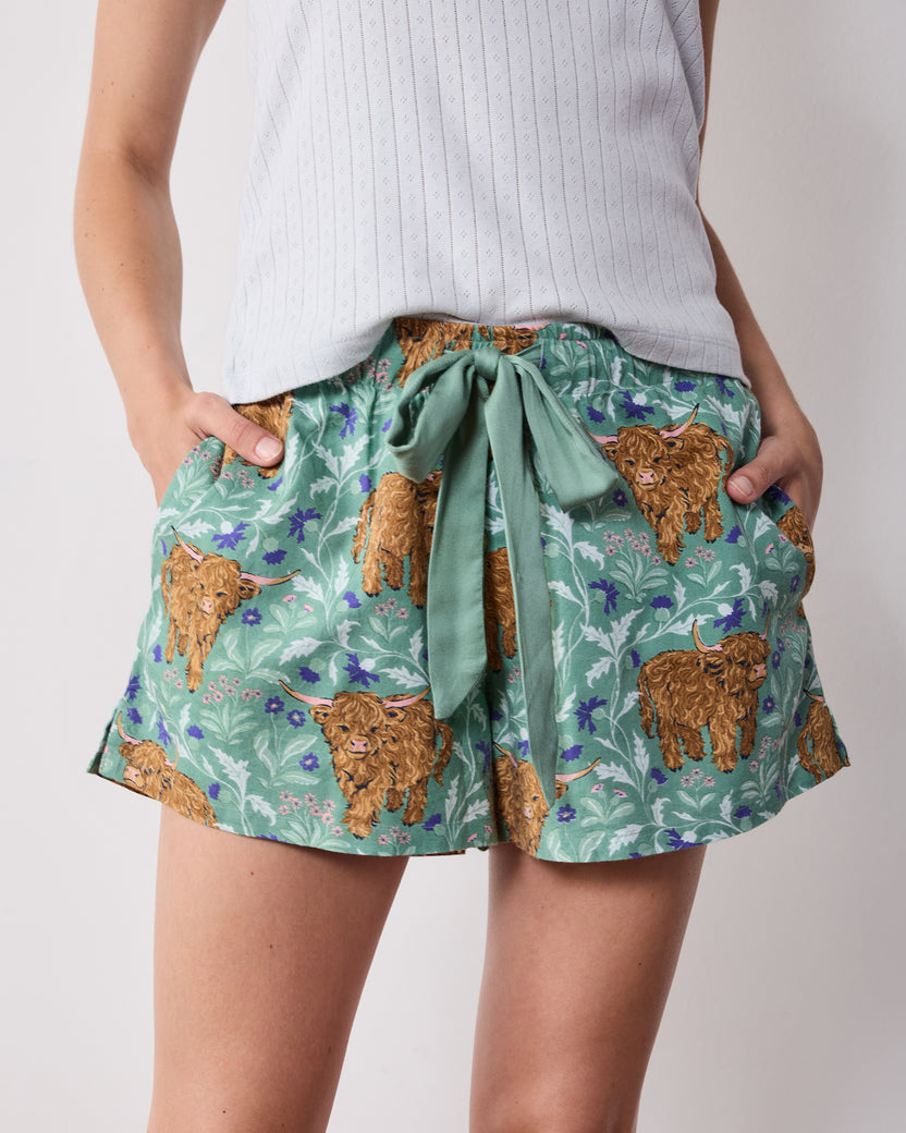 Highland Cows - Lightweight Flannel Astrid Short - Soft Thistle