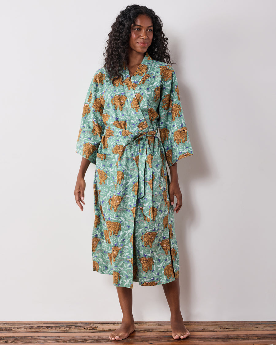 Highland Cows - Lightweight Flannel Robe & Short Set Bundle - Soft Thistle
