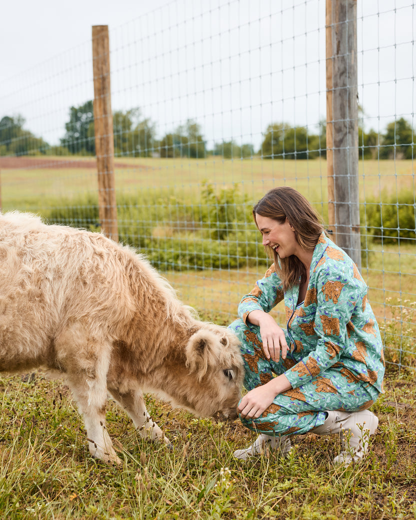 Highland Cows - Lightweight Flannel Long PJ Set - Soft Thistle