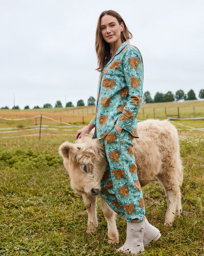 Highland Cows - Lightweight Flannel Long PJ Set - Soft Thistle