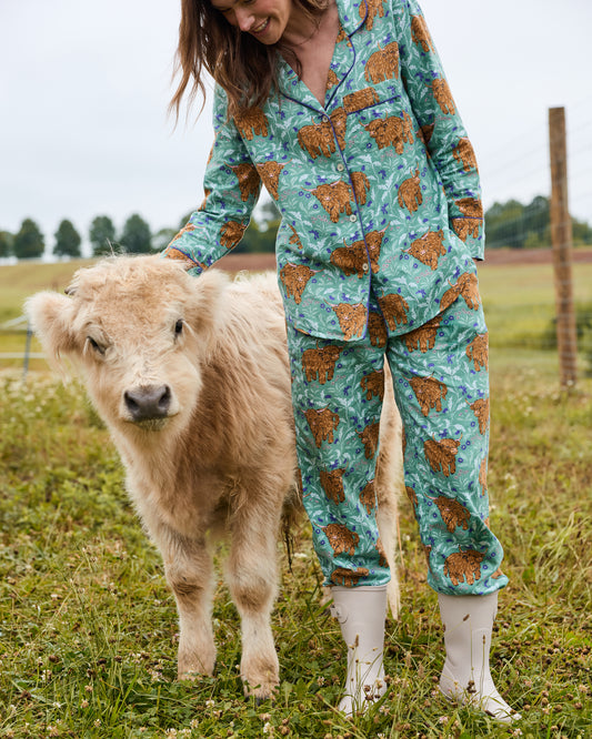 Highland Cows - Petite Lightweight Flannel Long PJ Set - Soft Thistle