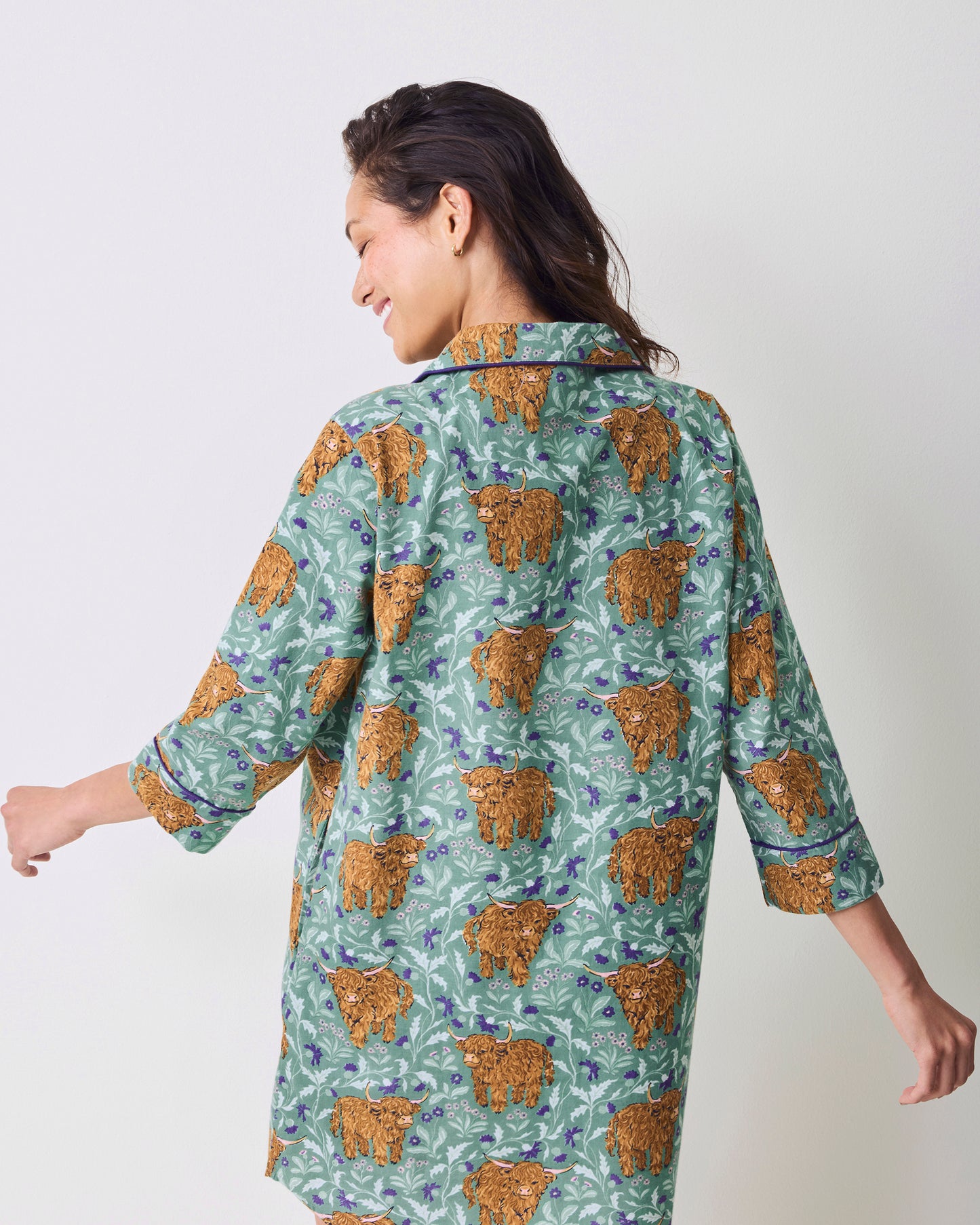 Highland Cows - Lightweight Flannel Sleep Shirt - Soft Thistle
