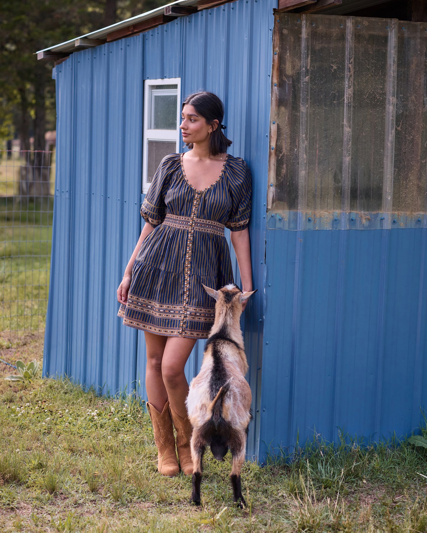 Homestead Stripes - Bryce Dress - Olive and Indigo