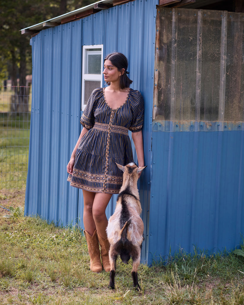 Homestead Stripes - Bryce Dress - Olive and Indigo