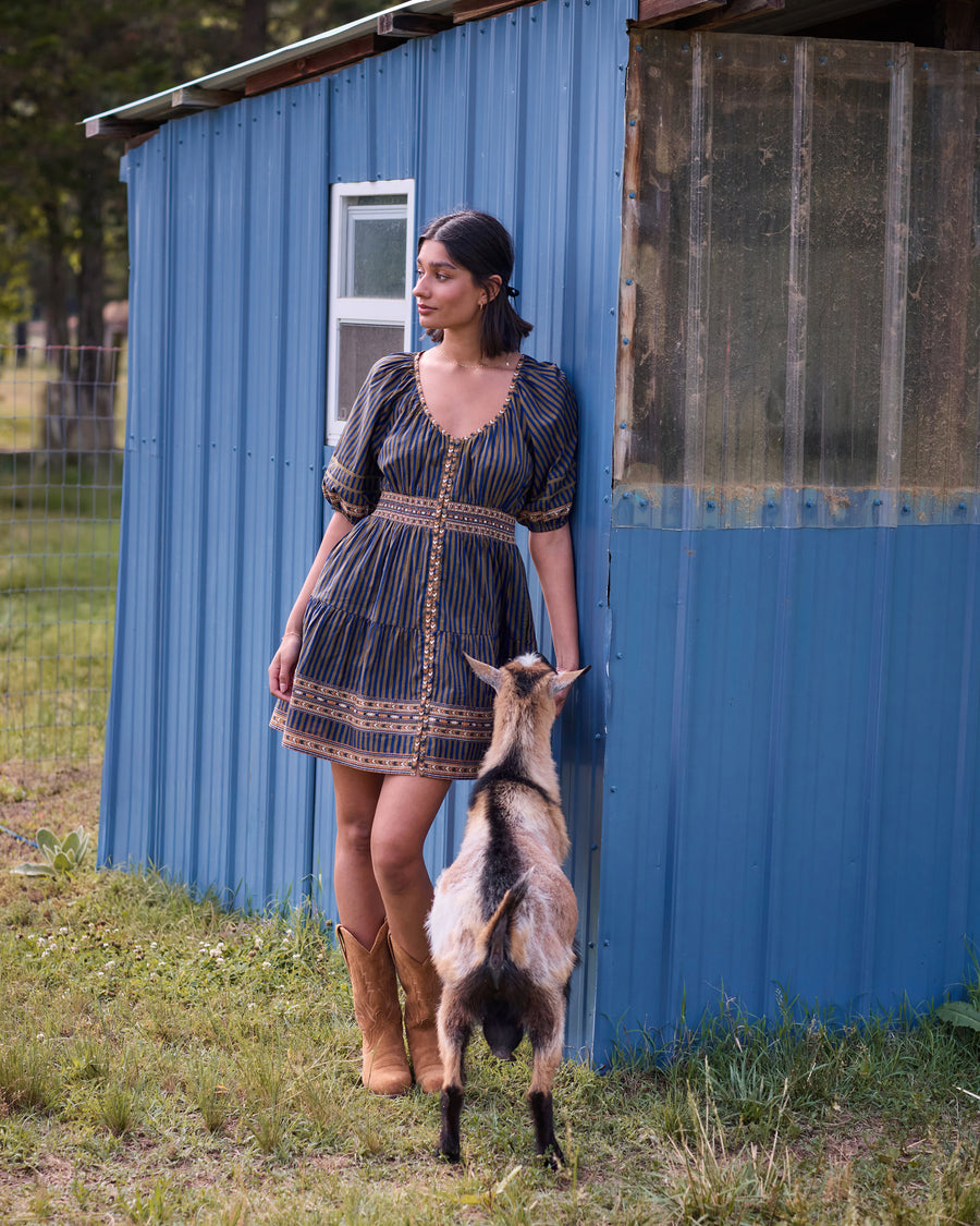 Homestead Stripes - Bryce Dress - Olive and Indigo