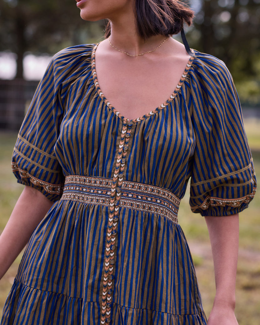 Homestead Stripes - Bryce Dress - Olive and Indigo
