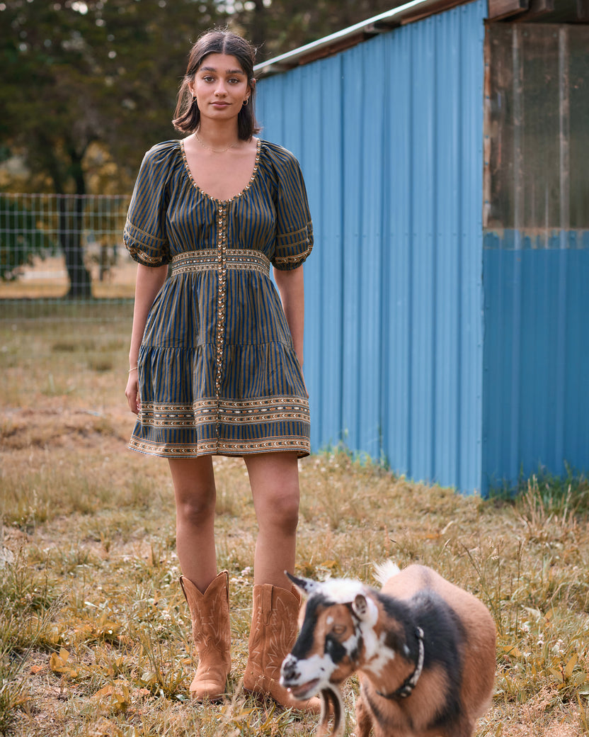 Homestead Stripes - Bryce Dress - Olive and Indigo