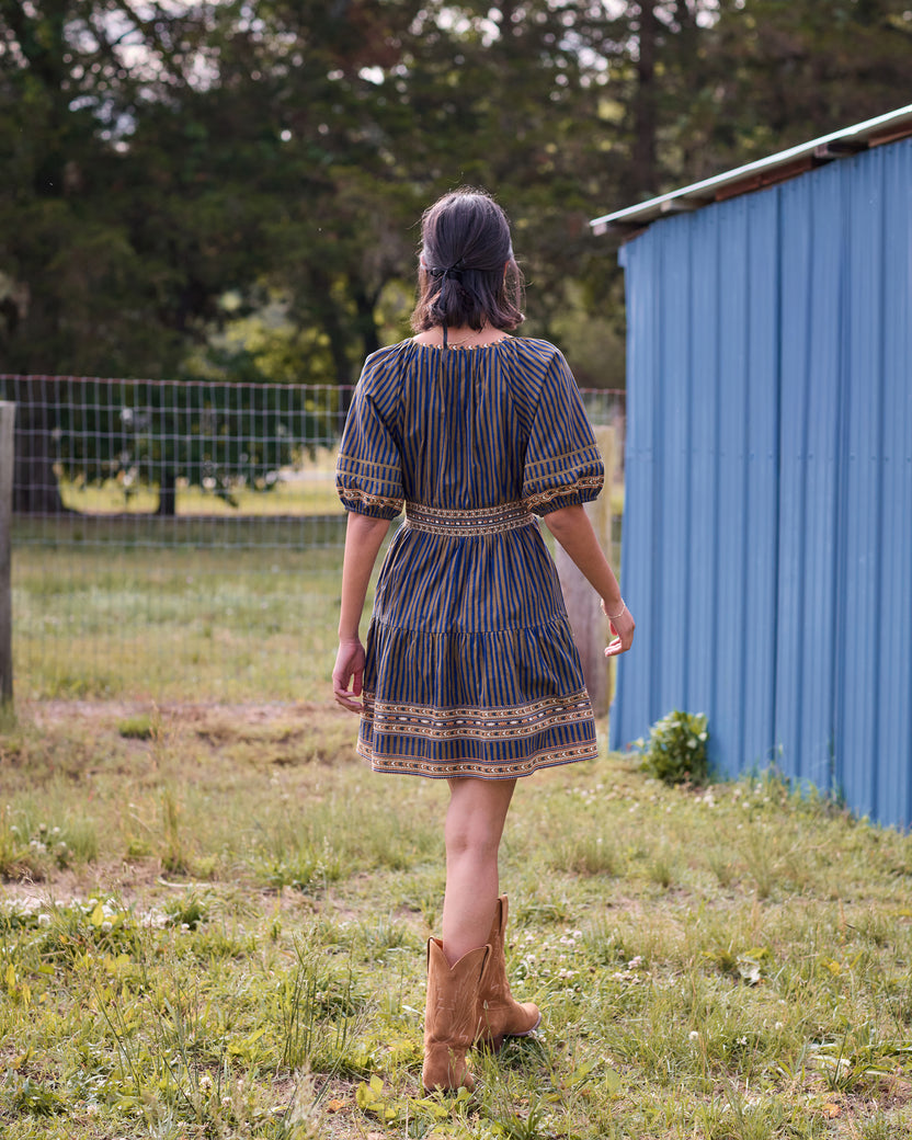 Homestead Stripes - Bryce Dress - Olive and Indigo