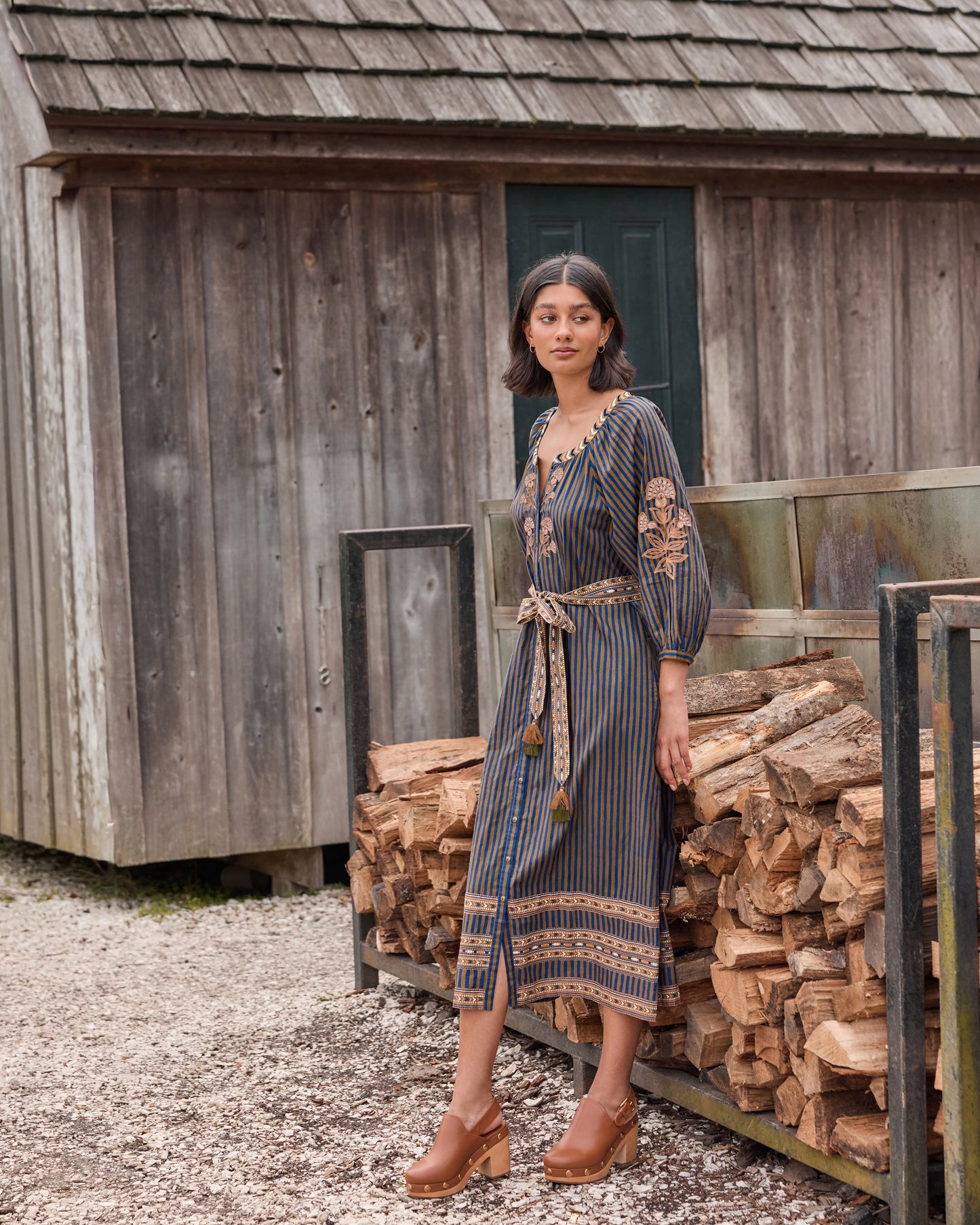 Homestead Stripes - Hunter Dress - Olive and Indigo