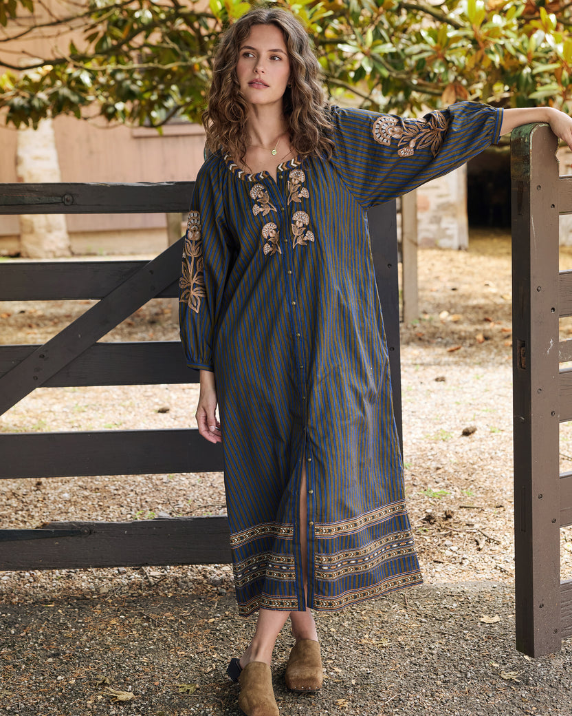 Homestead Stripes - Hunter Dress - Olive and Indigo
