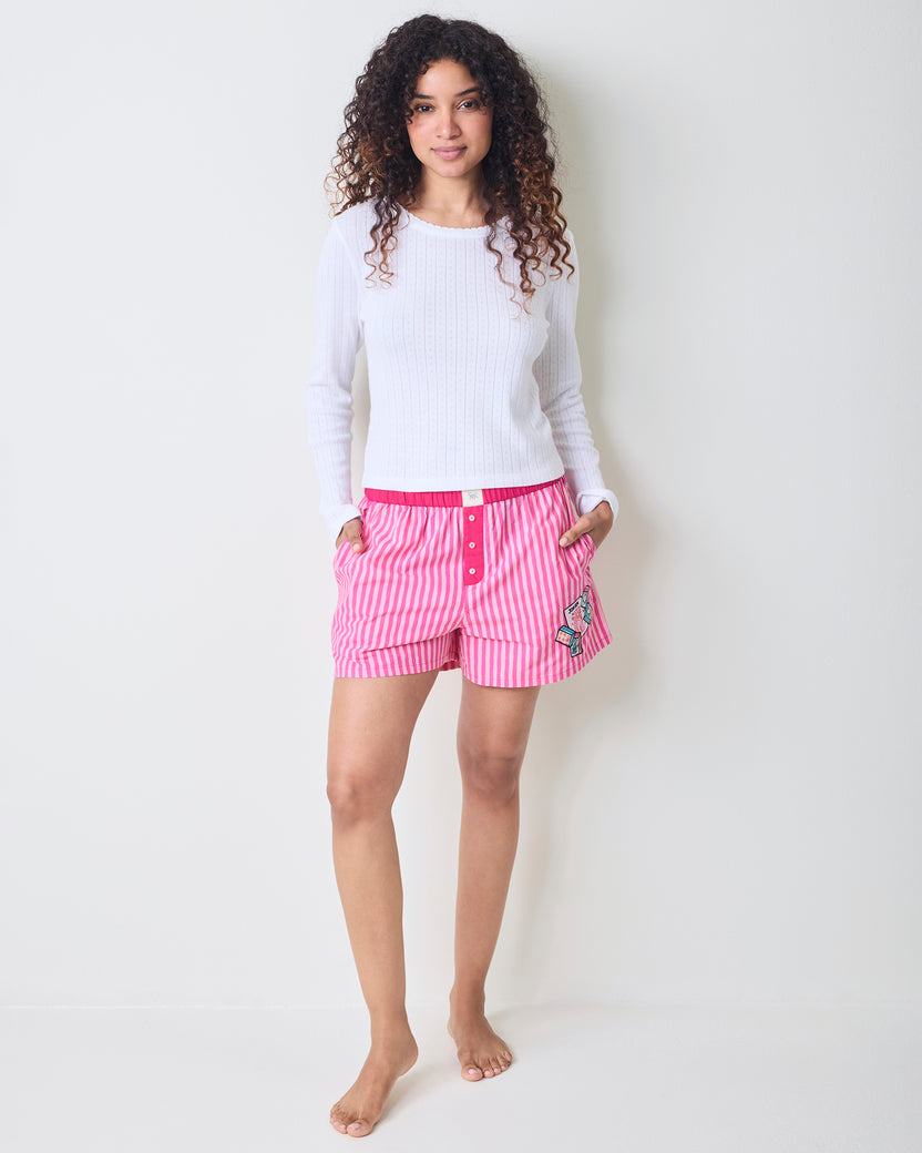 Lucky Tile Embroidery - Eloise Boxers - Hot Pink